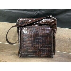 BRIGHTON SONNY Moc Croco Patent Leather Wallet Organizer Crossbody Bag EUC